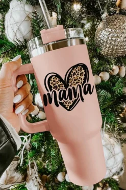 Online Dear-Lover mama Leopard Heart Shape Stainless Steel Insulate Cup 40oz Pink