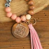 Hot Dear-Lover MAMA Wood Pendant Leopard Fringe Keychain Pink
