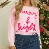 Fashion Dear-Lover Merry & Bright Pop Up Letter Waffle Knit Sweater Pink