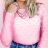 Online Dear-Lover Mesh Bow Pattern Long Sleeve Top Pink