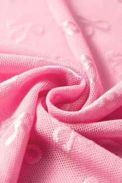 Online Dear-Lover Mesh Bow Pattern Long Sleeve Top Pink