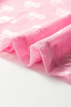 Online Dear-Lover Mesh Bow Pattern Long Sleeve Top Pink