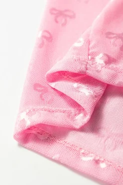 Online Dear-Lover Mesh Bow Pattern Long Sleeve Top Pink