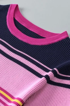 Best Dear-Lover Mixed Stripes Ribbed Knit Top Pink