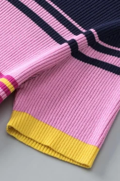 Best Dear-Lover Mixed Stripes Ribbed Knit Top Pink
