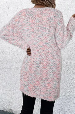 Fashion Dear-Lover Multicolor Confetti Open Front Knit Cardigan Pink