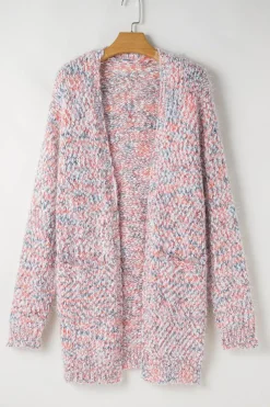 Fashion Dear-Lover Multicolor Confetti Open Front Knit Cardigan Pink