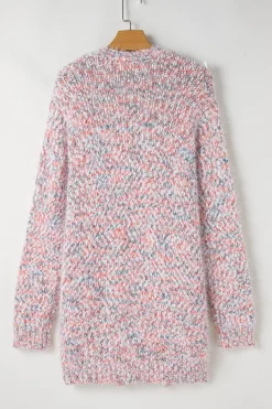Fashion Dear-Lover Multicolor Confetti Open Front Knit Cardigan Pink