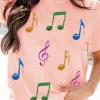 Clearance Dear-Lover Music Notes Patched Graphic Casual T Shirt Pink