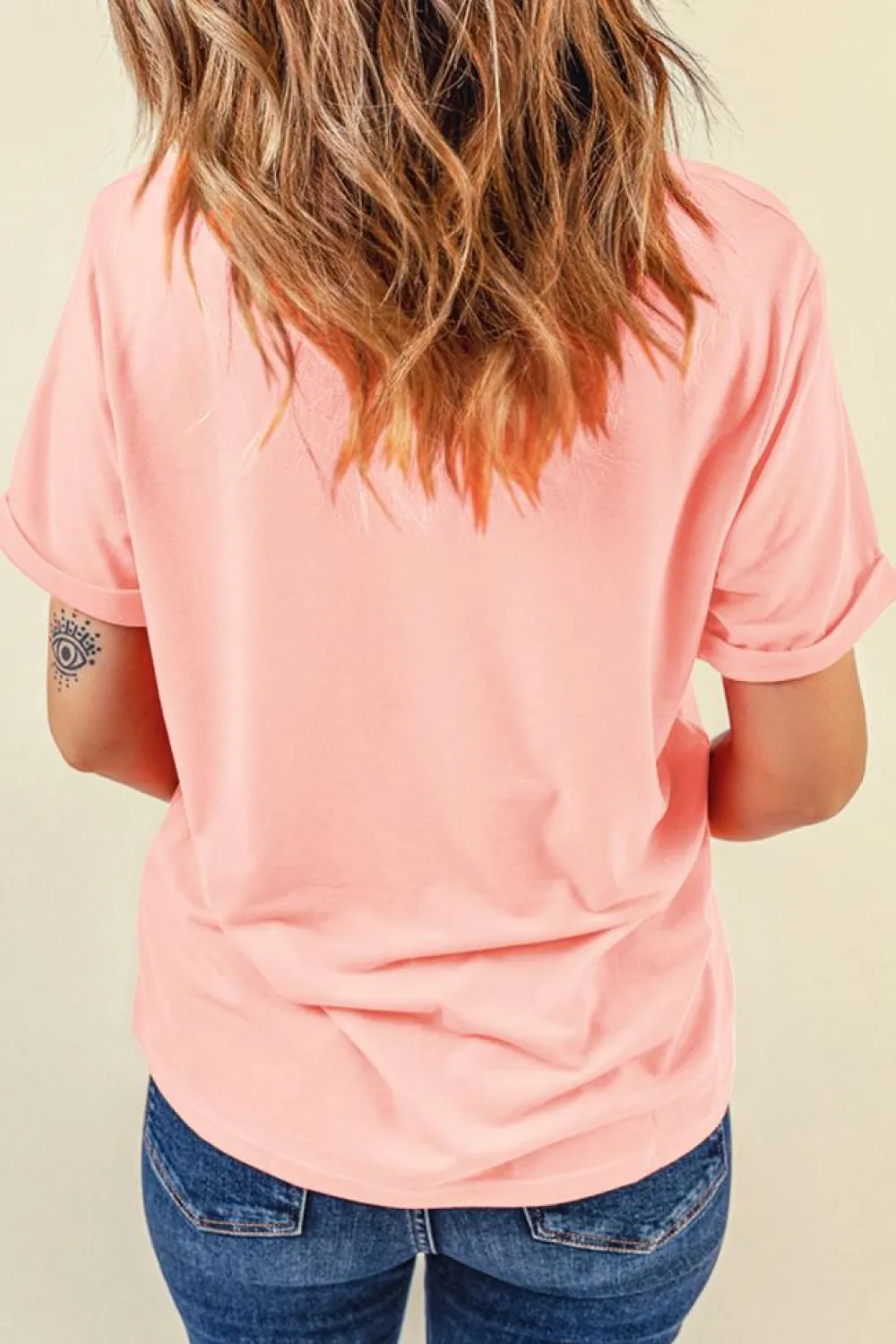 Clearance Dear-Lover Music Notes Patched Graphic Casual T Shirt Pink