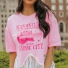 Outlet Dear-Lover NASHVILE MUSIC CITY Graphic Sequin Fringed Hem Tee Pink