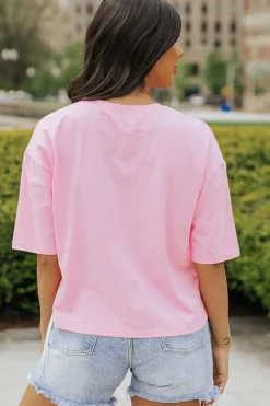 Outlet Dear-Lover NASHVILE MUSIC CITY Graphic Sequin Fringed Hem Tee Pink