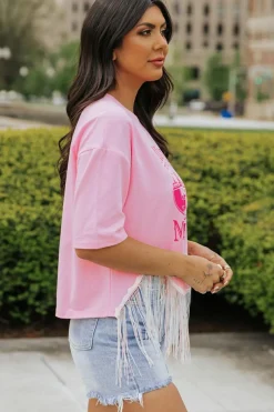Outlet Dear-Lover NASHVILE MUSIC CITY Graphic Sequin Fringed Hem Tee Pink