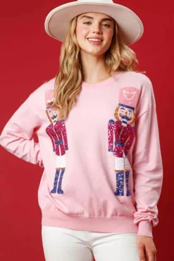 Online Dear-Lover Nutcracker Christmas Crew Neck Sweatshirt Pink