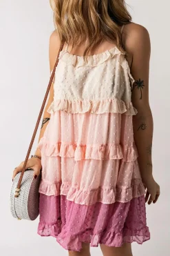 Hot Dear-Lover Ombre Swiss Dot Ruffled Tiered Mini Dress Pink