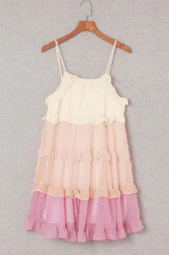 Hot Dear-Lover Ombre Swiss Dot Ruffled Tiered Mini Dress Pink
