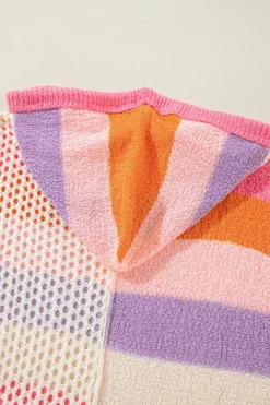 Best Dear-Lover Oversized Colorblock V Neck Hooded Sweater Pink