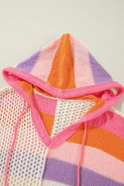 Best Dear-Lover Oversized Colorblock V Neck Hooded Sweater Pink