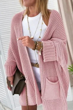 New Dear-Lover Oversized Fold Over Sleeve Open Front Cardigan Pink