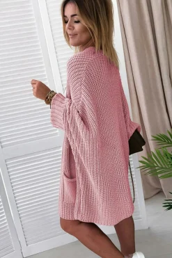 New Dear-Lover Oversized Fold Over Sleeve Open Front Cardigan Pink