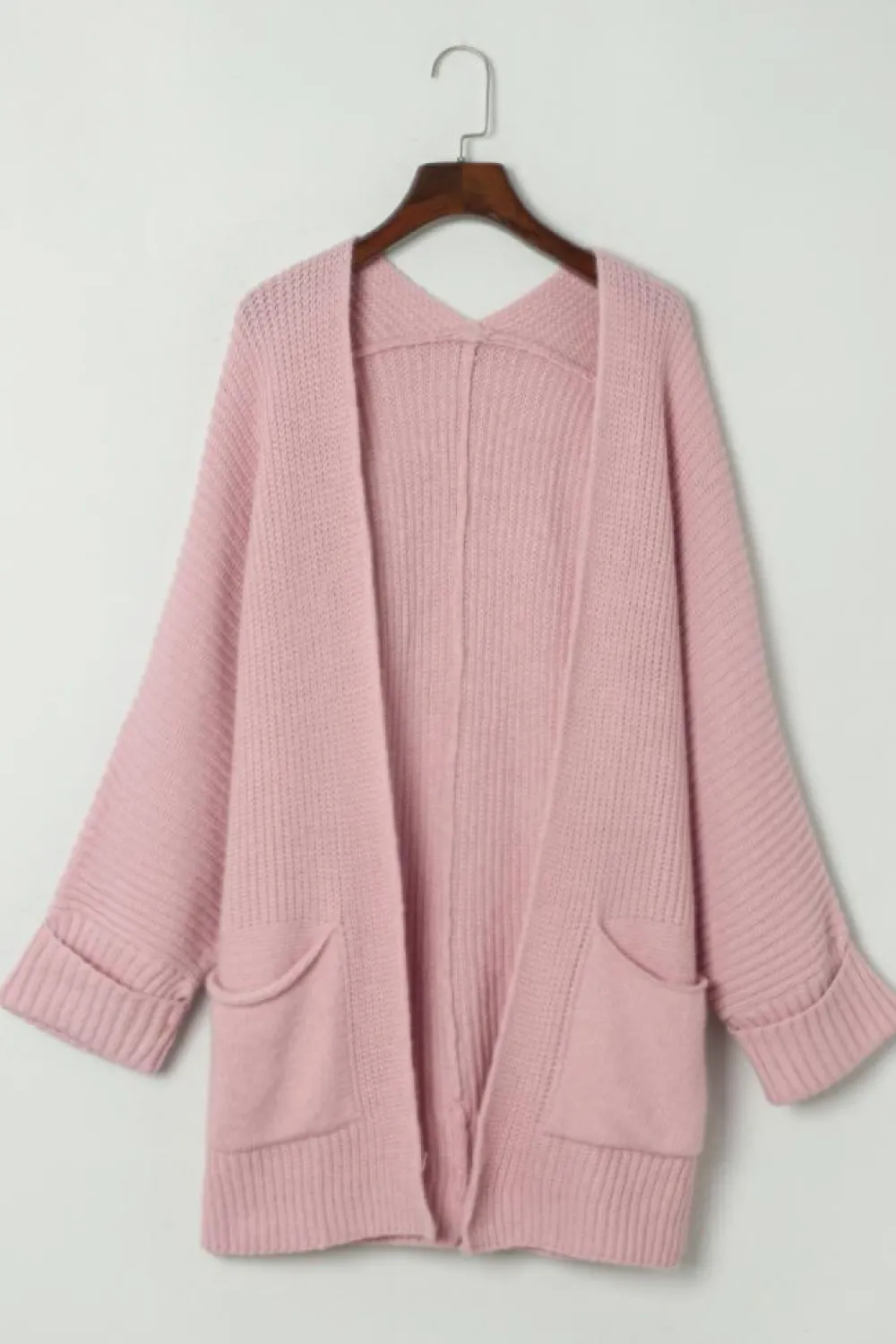 New Dear-Lover Oversized Fold Over Sleeve Open Front Cardigan Pink