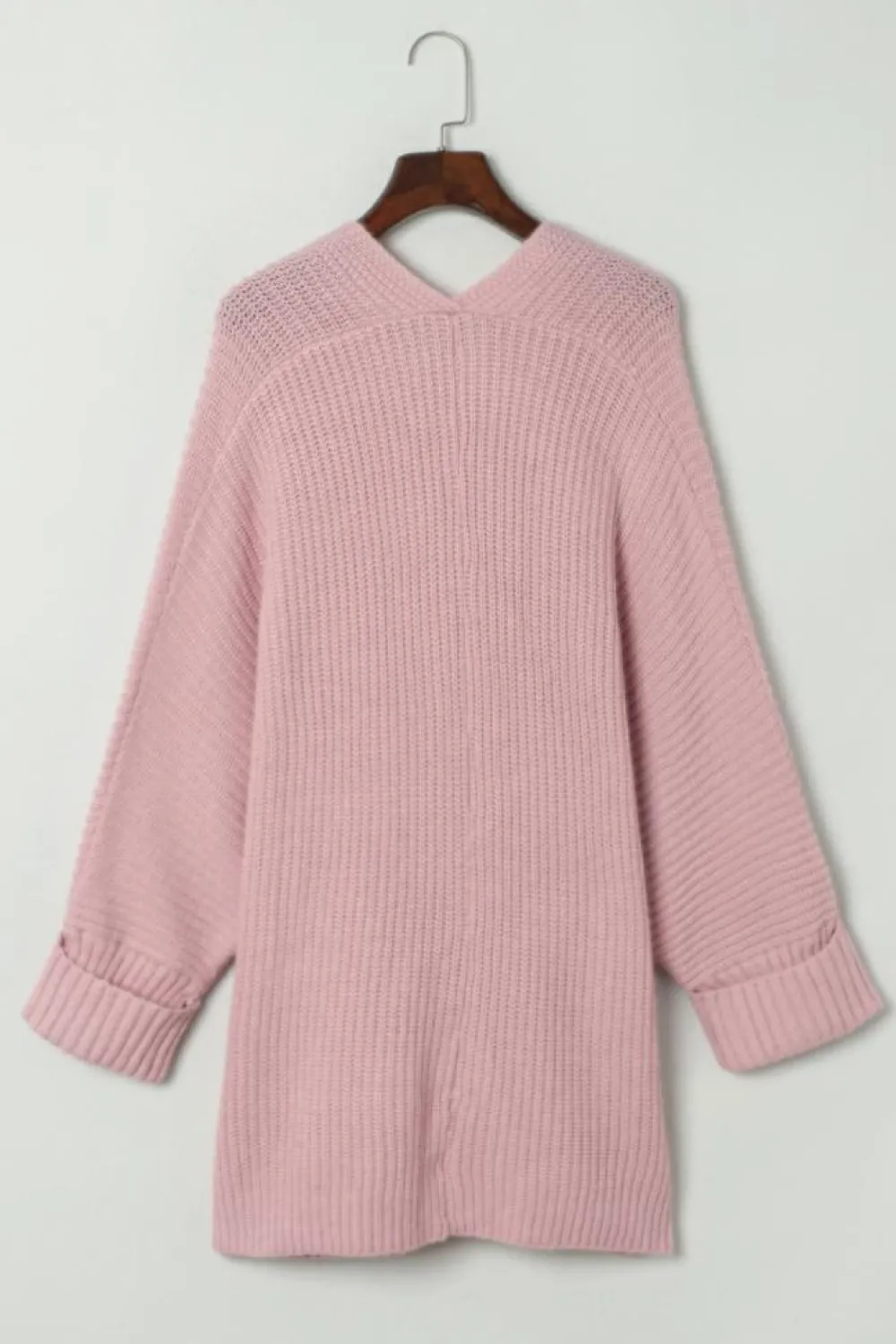 New Dear-Lover Oversized Fold Over Sleeve Open Front Cardigan Pink