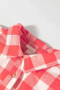 Clearance Dear-Lover Oversized Plaid Puff Sleeve Round Hem Shirt Dress Pink