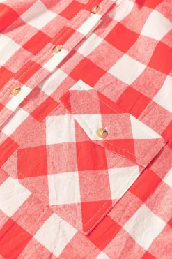 Clearance Dear-Lover Oversized Plaid Puff Sleeve Round Hem Shirt Dress Pink