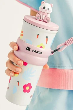 Hot Dear-Lover Panda Decor Cute Print Stainless Steel Vacuum Cup 23OZ Pink