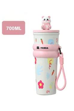 Hot Dear-Lover Panda Decor Cute Print Stainless Steel Vacuum Cup 23OZ Pink