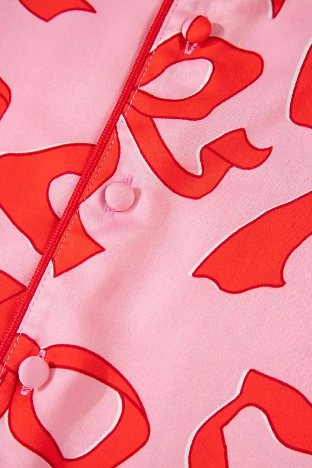 Fashion Dear-Lover 2pcs Bow Print Shirt Style Long Sleeve Pajama Set Pink