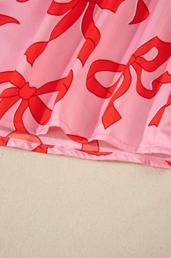 Fashion Dear-Lover 2pcs Bow Print Shirt Style Long Sleeve Pajama Set Pink