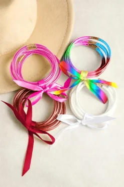 Best Dear-Lover 5pcs Glitter Jelly Bow Knot Ribbon Bracelet Set Pink