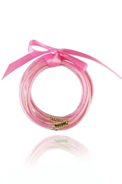Best Dear-Lover 5pcs Glitter Jelly Bow Knot Ribbon Bracelet Set Pink