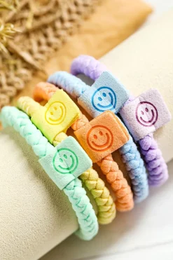 Clearance Dear-Lover 5Pcs Smile Face Tab Braided Hair Tie Set Pink