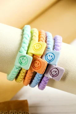 Clearance Dear-Lover 5Pcs Smile Face Tab Braided Hair Tie Set Pink