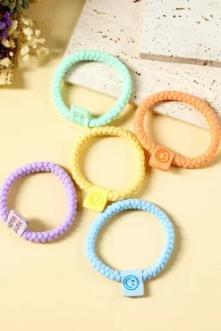 Clearance Dear-Lover 5Pcs Smile Face Tab Braided Hair Tie Set Pink