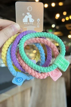 Clearance Dear-Lover 5Pcs Smile Face Tab Braided Hair Tie Set Pink