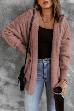 Outlet Dear-Lover Soft Fleece Hooded Open Front Jacket Pink