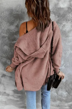 Outlet Dear-Lover Soft Fleece Hooded Open Front Jacket Pink