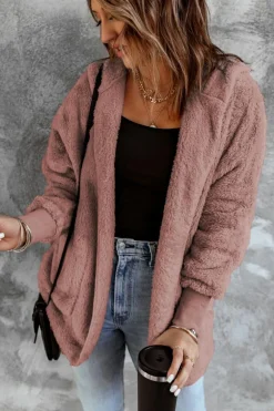 Outlet Dear-Lover Soft Fleece Hooded Open Front Jacket Pink