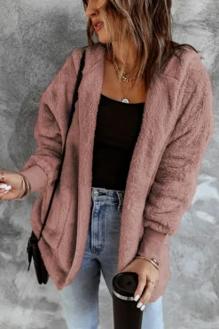 Outlet Dear-Lover Soft Fleece Hooded Open Front Jacket Pink
