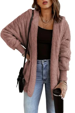 Outlet Dear-Lover Soft Fleece Hooded Open Front Jacket Pink