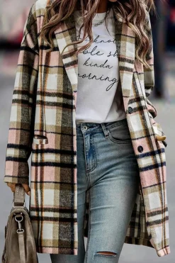 Discount Dear-Lover Plaid Button Up Lapel Jacket Pink