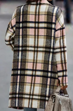 Discount Dear-Lover Plaid Button Up Lapel Jacket Pink