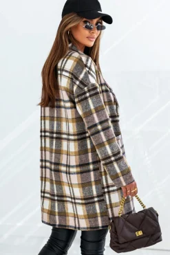 Discount Dear-Lover Plaid Button Up Lapel Jacket Pink