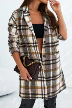 Discount Dear-Lover Plaid Button Up Lapel Jacket Pink