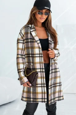 Discount Dear-Lover Plaid Button Up Lapel Jacket Pink