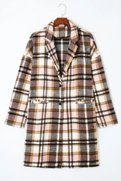 Discount Dear-Lover Plaid Button Up Lapel Jacket Pink