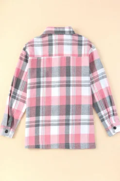 Hot Dear-Lover Plaid Button Up Patch Pocket Shirt Pink